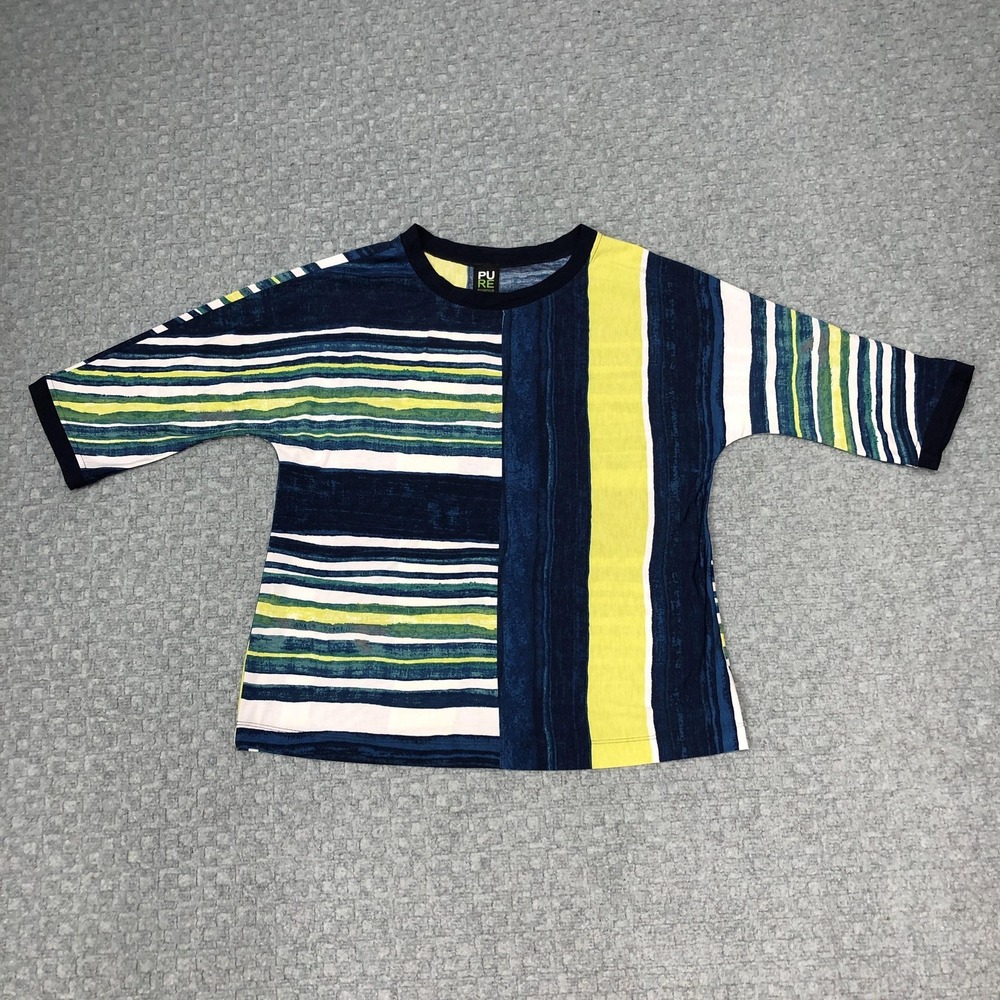 Pure Essence Shirt Womens Small Multicolor Striped Colorblock 3/4 Sleeve Stretch